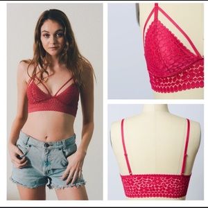 🙌🏻3/$15! Cute pink lace cage strap bralette